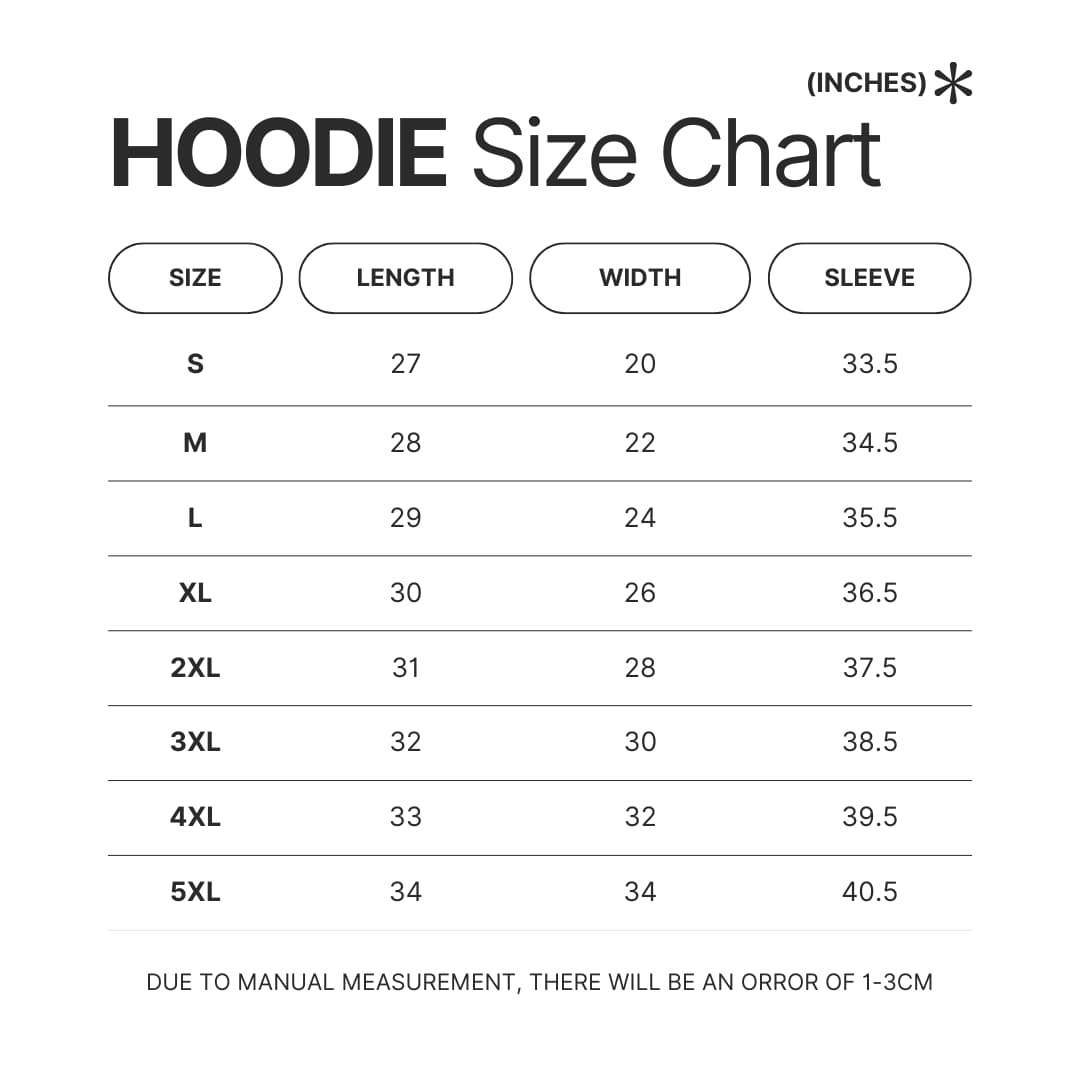 Hoodie Size Chart - Warframe Shop