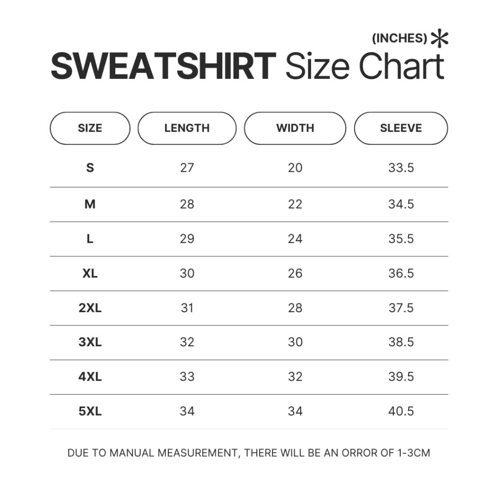 Sweatshirt Size Chart - Warframe Shop